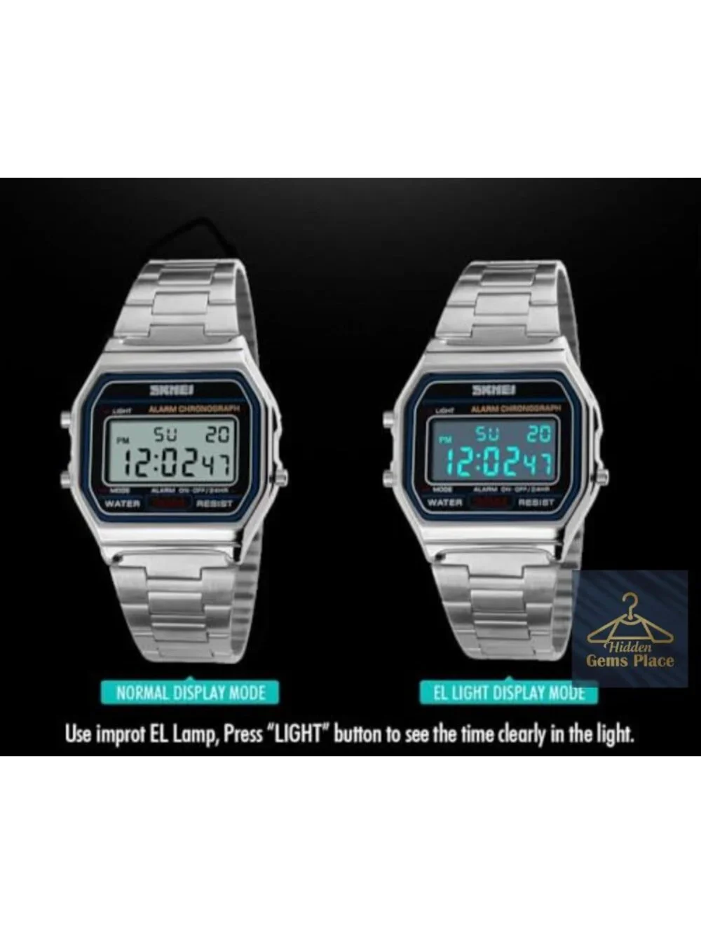 Men's Digital Wrist Watch Stainless Steel Band 30M Water Resistant Square LED